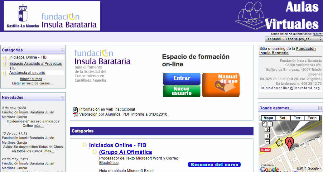 Página principal del campus virtual de Insula Barataria